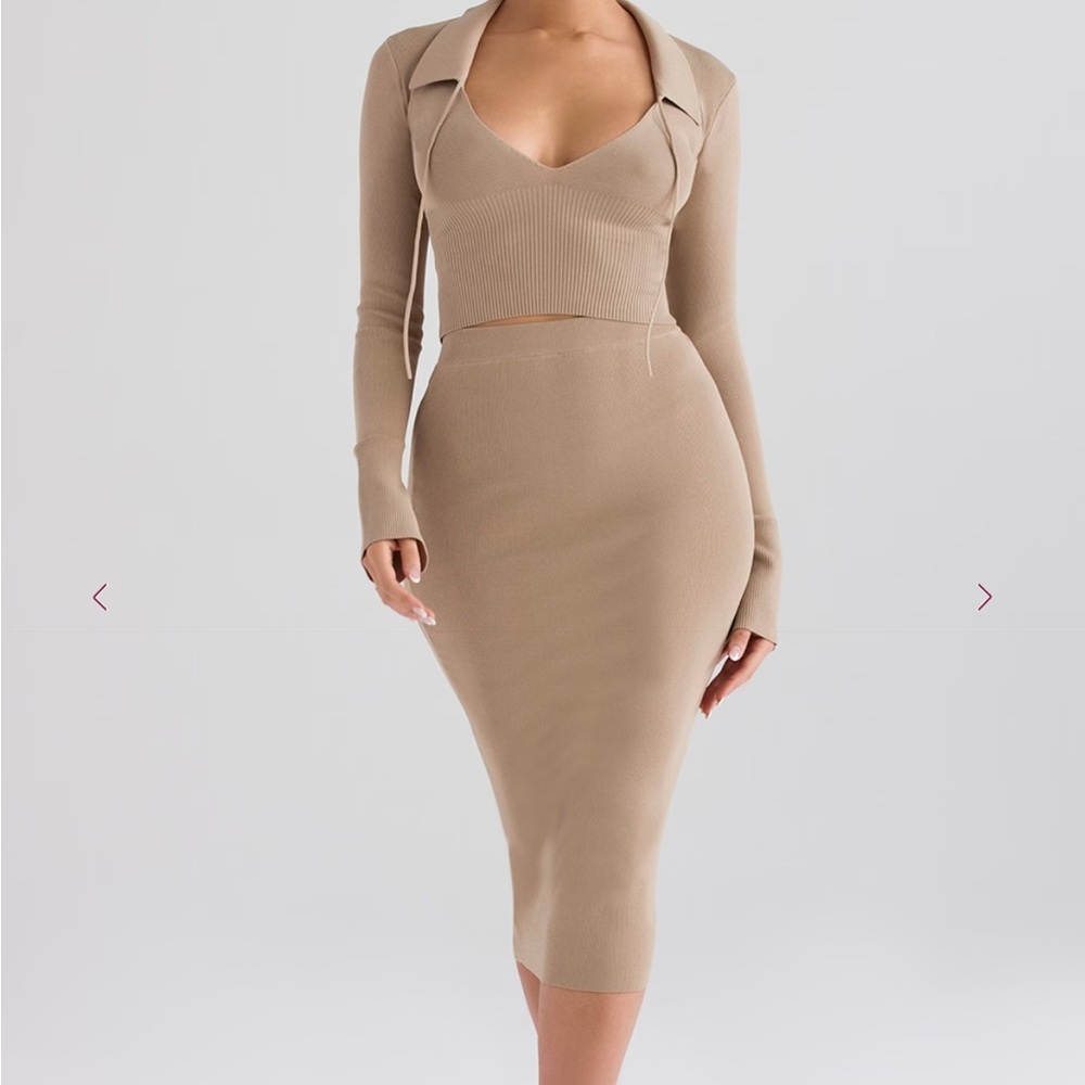 House of CB Tan Midi Skirt
